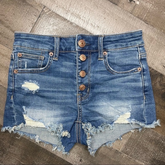 American Eagle Distressed Button Fly Hi-Rise Shortie 00 - Picture 12 of 12